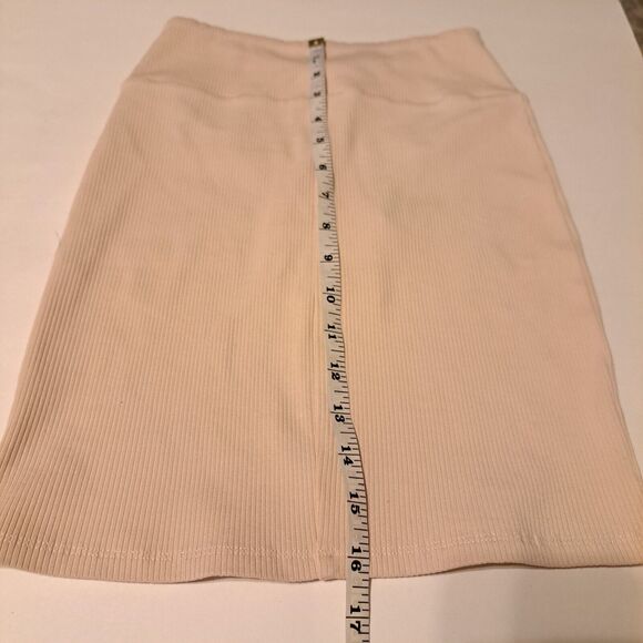 Naked Wardrobe V-Cut Mini Skirt in Oatmeal Stretchy Ribbed Bodycon Womens S NWT - Picture 4 of 13